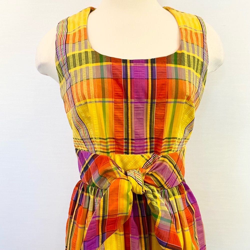 Vintage SWIRL Concept 70s Yellow Orange Madras Plaid Maxi Gown Long Column Dress - Picture 5 of 12
